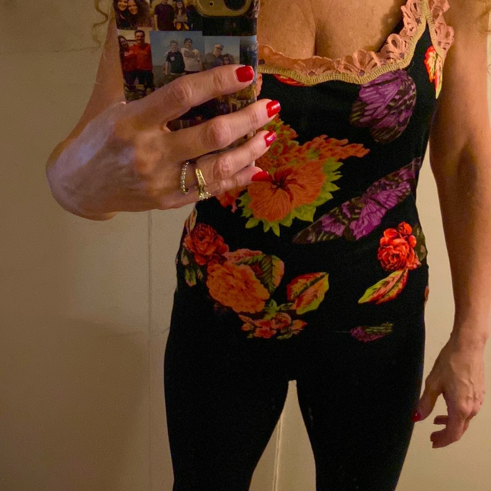 Silk- blend floral camisole with lace